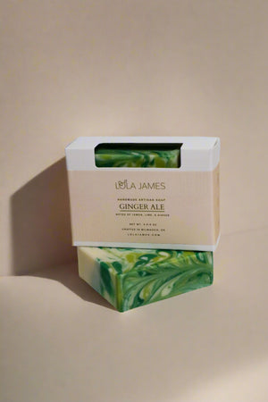 Packaged soap, green and white marbled design.